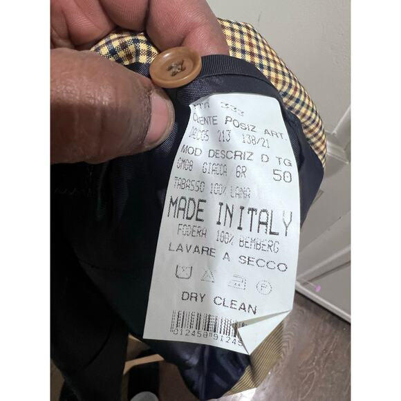 DALCOS Made in Italy 100% Wool Blazer Jacket Check Plaid Brown Navy 50R - Picture 10 of 14